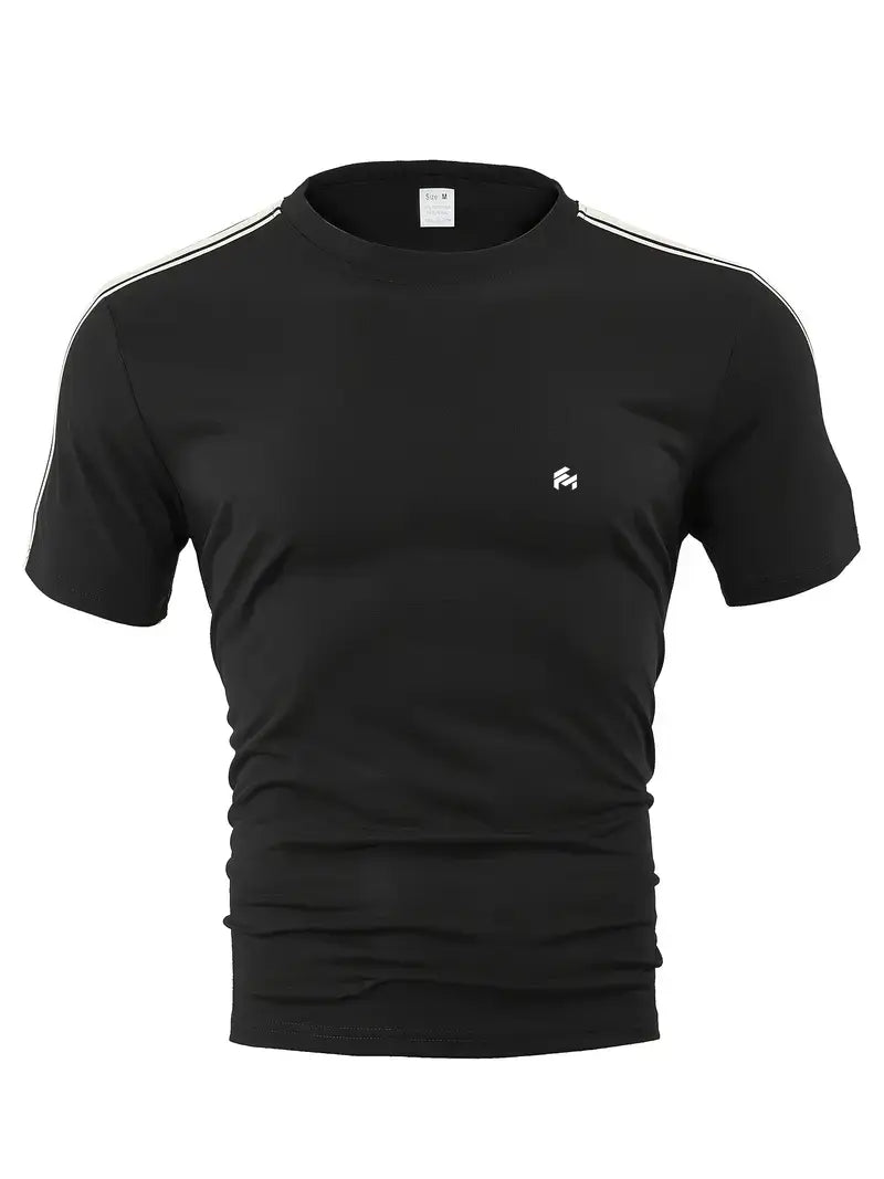 Men's Trendy Breathable Striped Short Sleeve Black Tracksuit