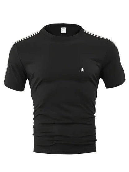 Men's Trendy Breathable Striped Short Sleeve Black Tracksuit