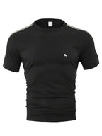 Men's Trendy Breathable Striped Short Sleeve Black Tracksuit