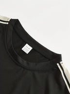 Men's Trendy Breathable Striped Short Sleeve Black Tracksuit