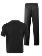 Men's Trendy Breathable Striped Short Sleeve Black Tracksuit