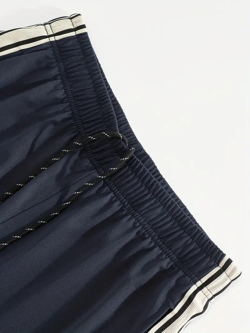 Men's Trendy Breathable Striped Short Sleeve Blue Tracksuit