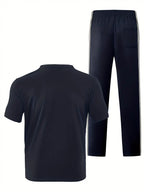 Men's Trendy Breathable Striped Short Sleeve Blue Tracksuit