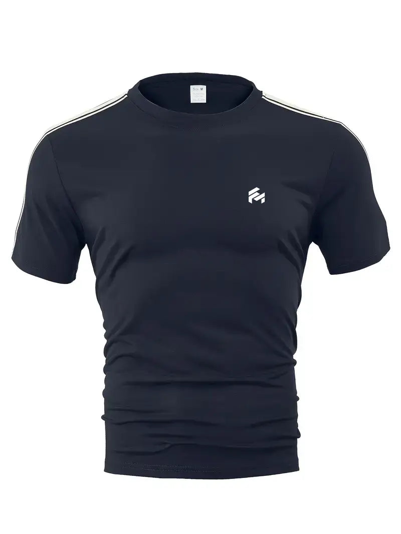 Men's Trendy Breathable Striped Short Sleeve Black / Blue Tracksuit