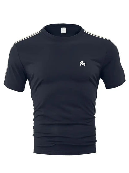 Men's Trendy Breathable Striped Short Sleeve Black / Blue Tracksuit