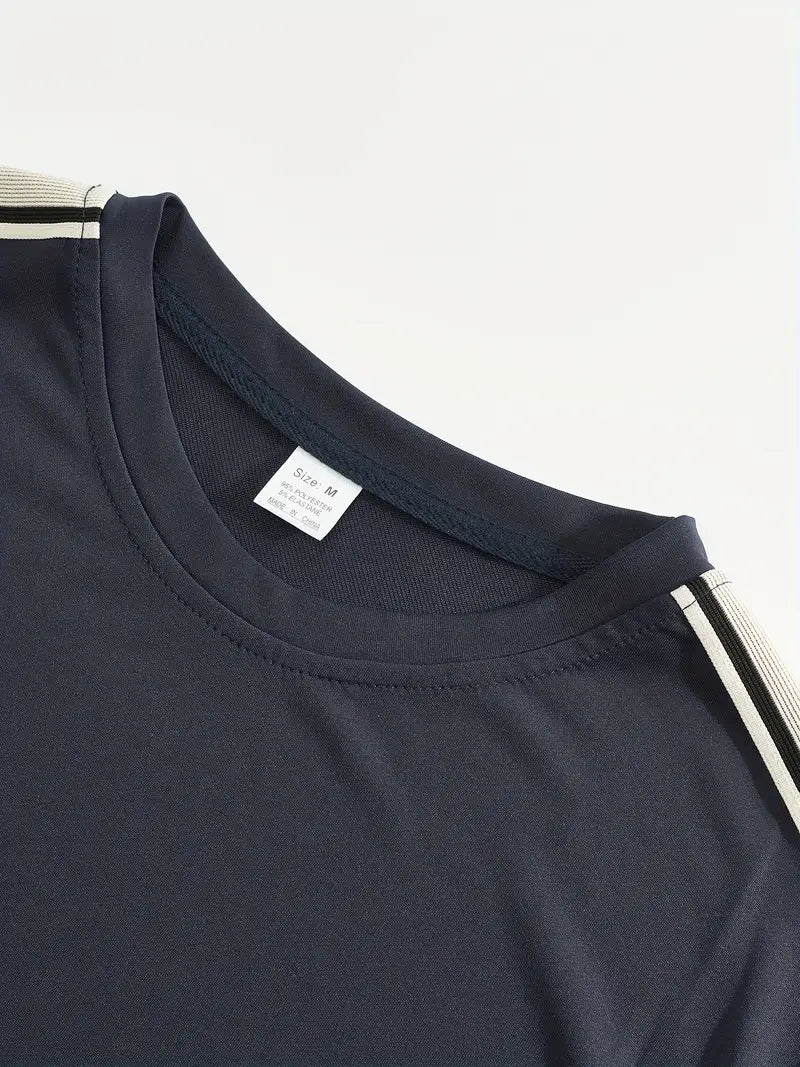 Men's Trendy Breathable Striped Short Sleeve Blue Tracksuit