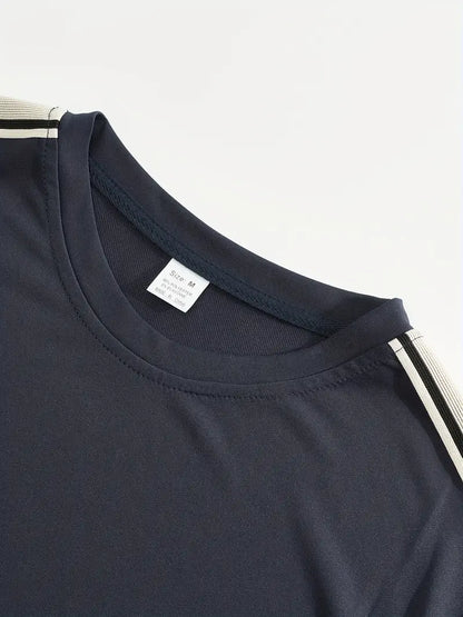 Men's Trendy Breathable Striped Short Sleeve Blue Tracksuit