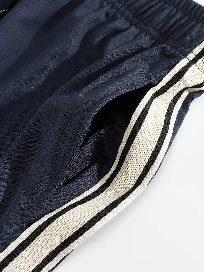 Men's Trendy Breathable Striped Short Sleeve Blue Tracksuit